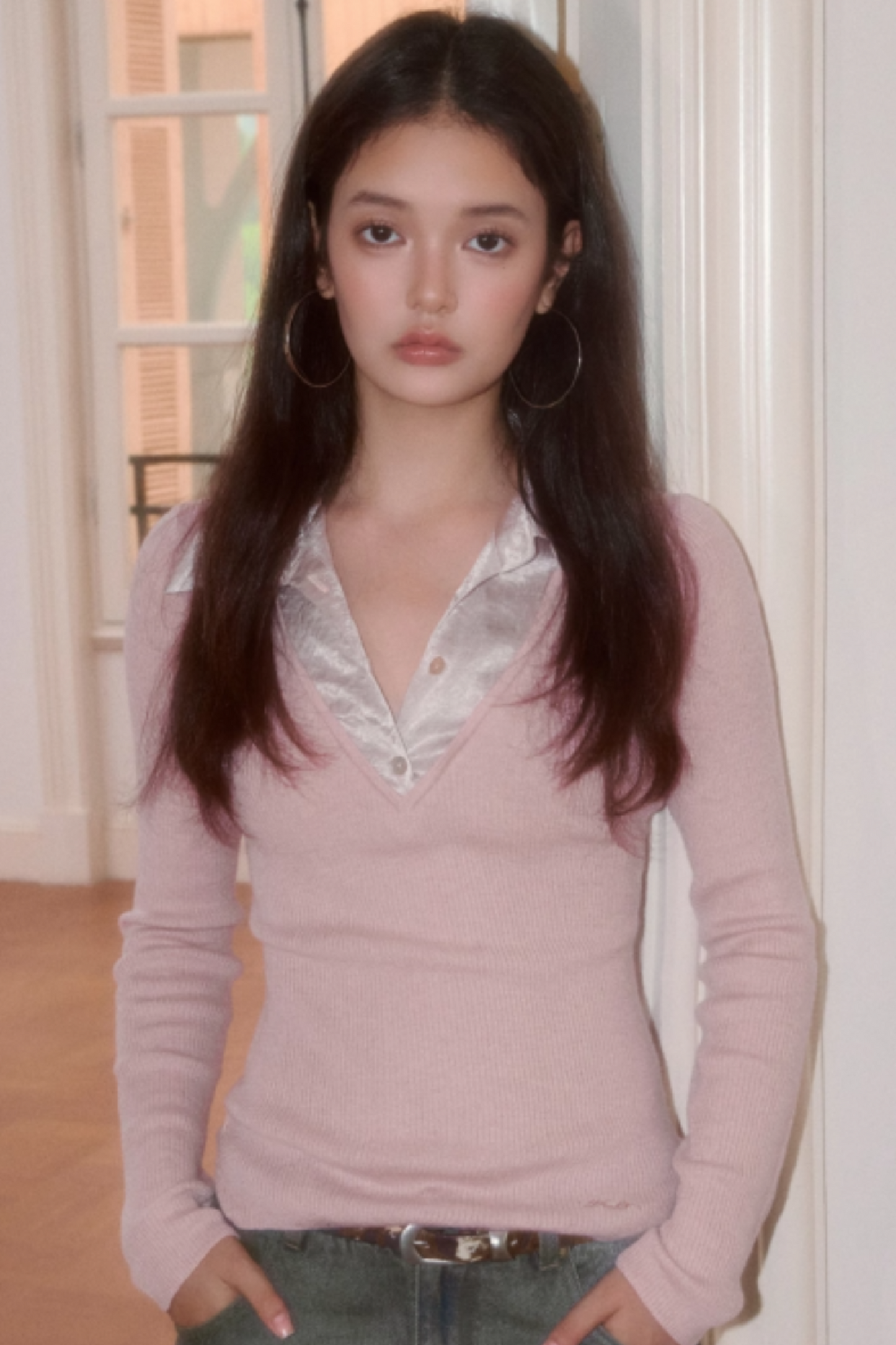 Fake Two-Patchwork Lapel Knit Top