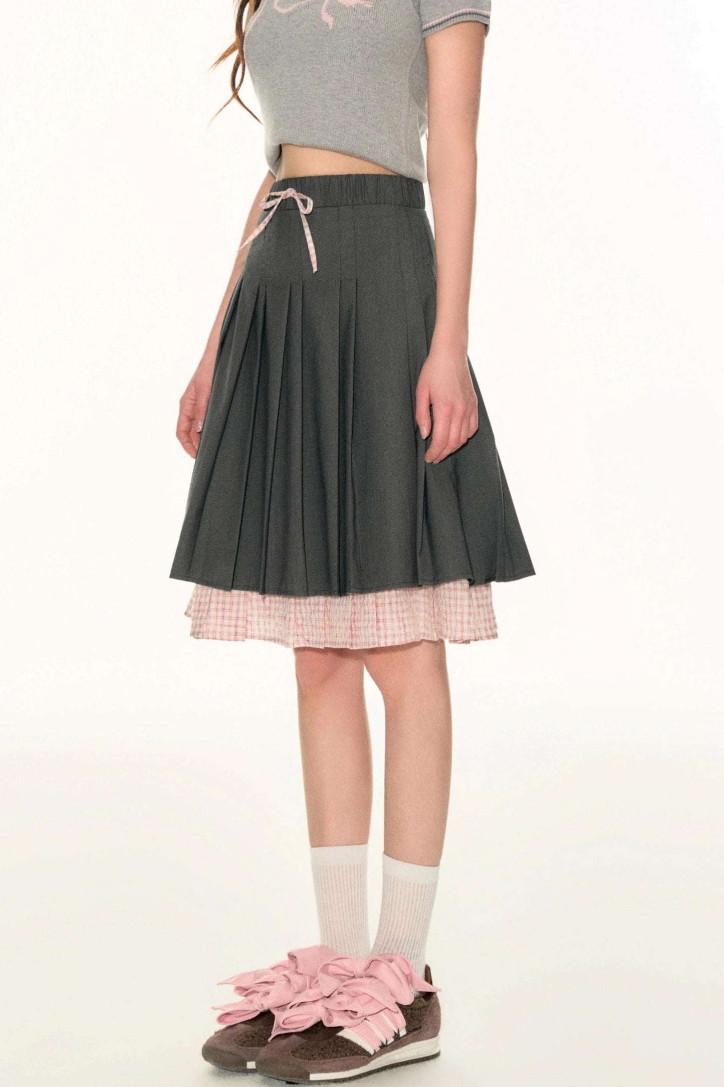 Double Plaid Pleated Skirt