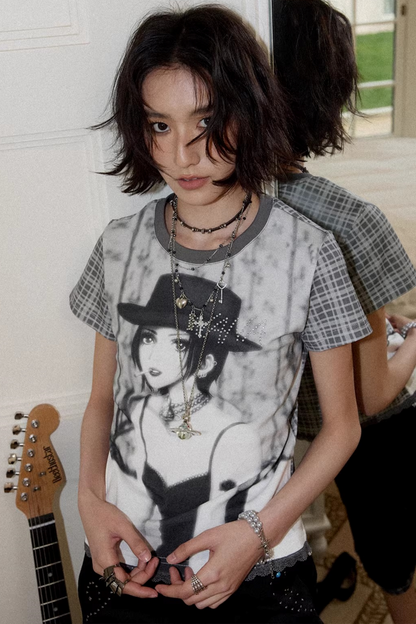 Portrait Plaid Rhinestone Top