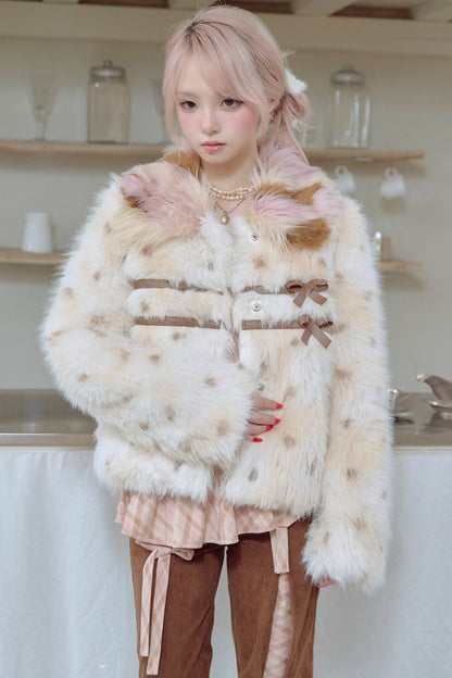 Brown Polka Dot Fur Coat