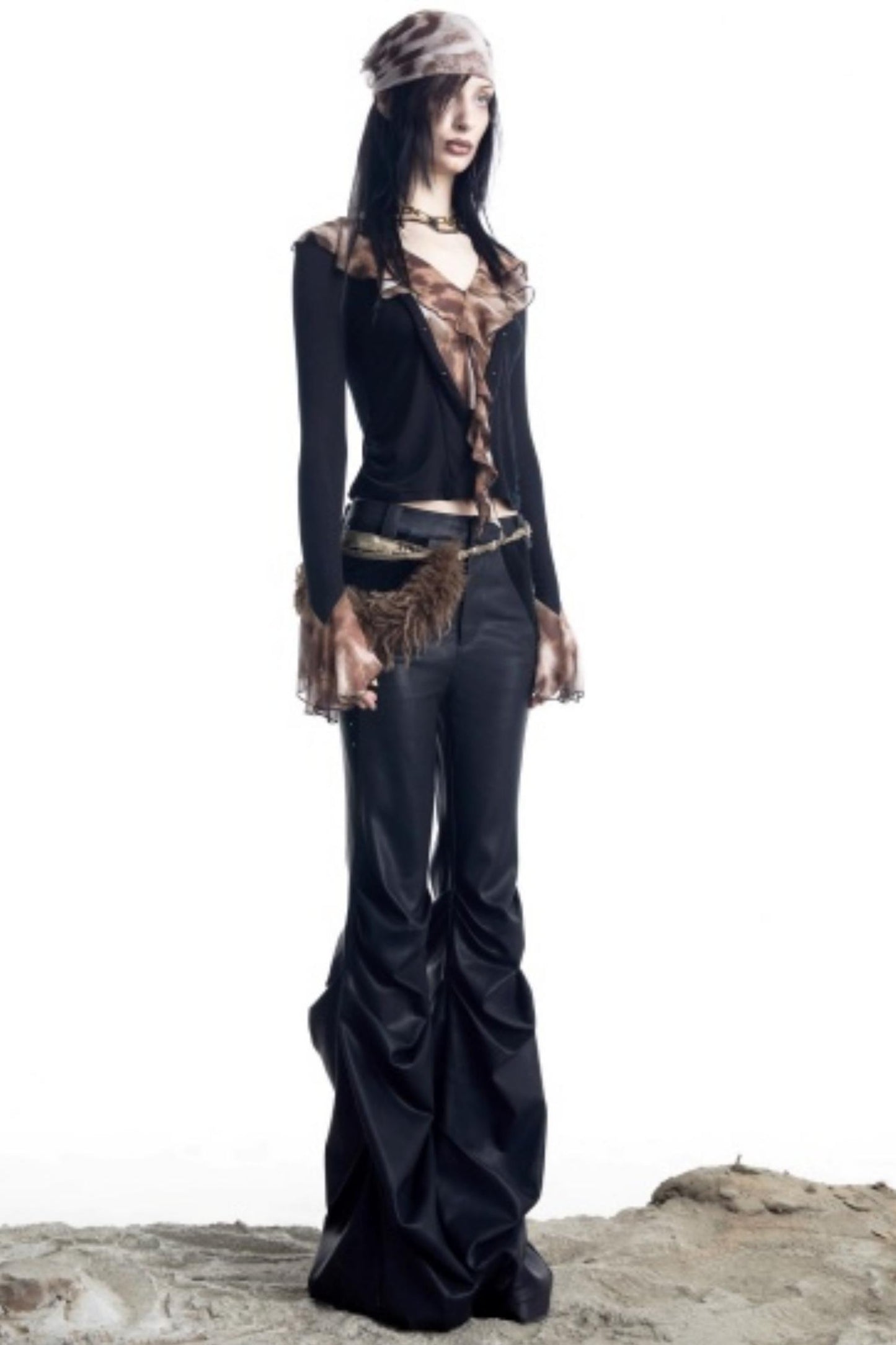 Lyocell Ruffled V-neck Pullover Top