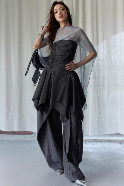 Lace Pleated Wide Leg Pants