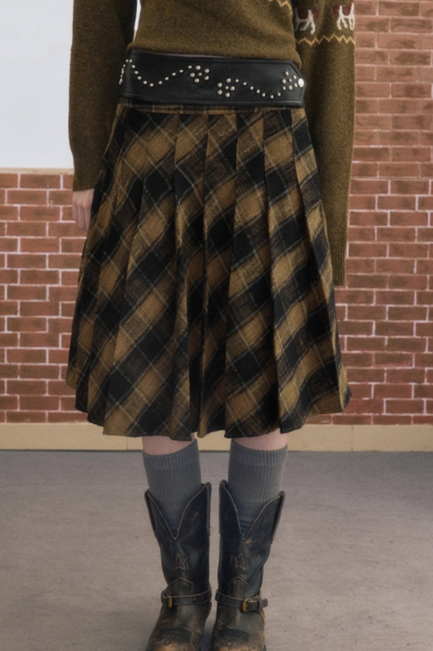 Classic Vintage Plaid Midi Skirt