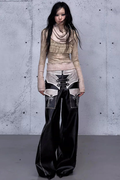 Punk-Lederhose mit Stickerei