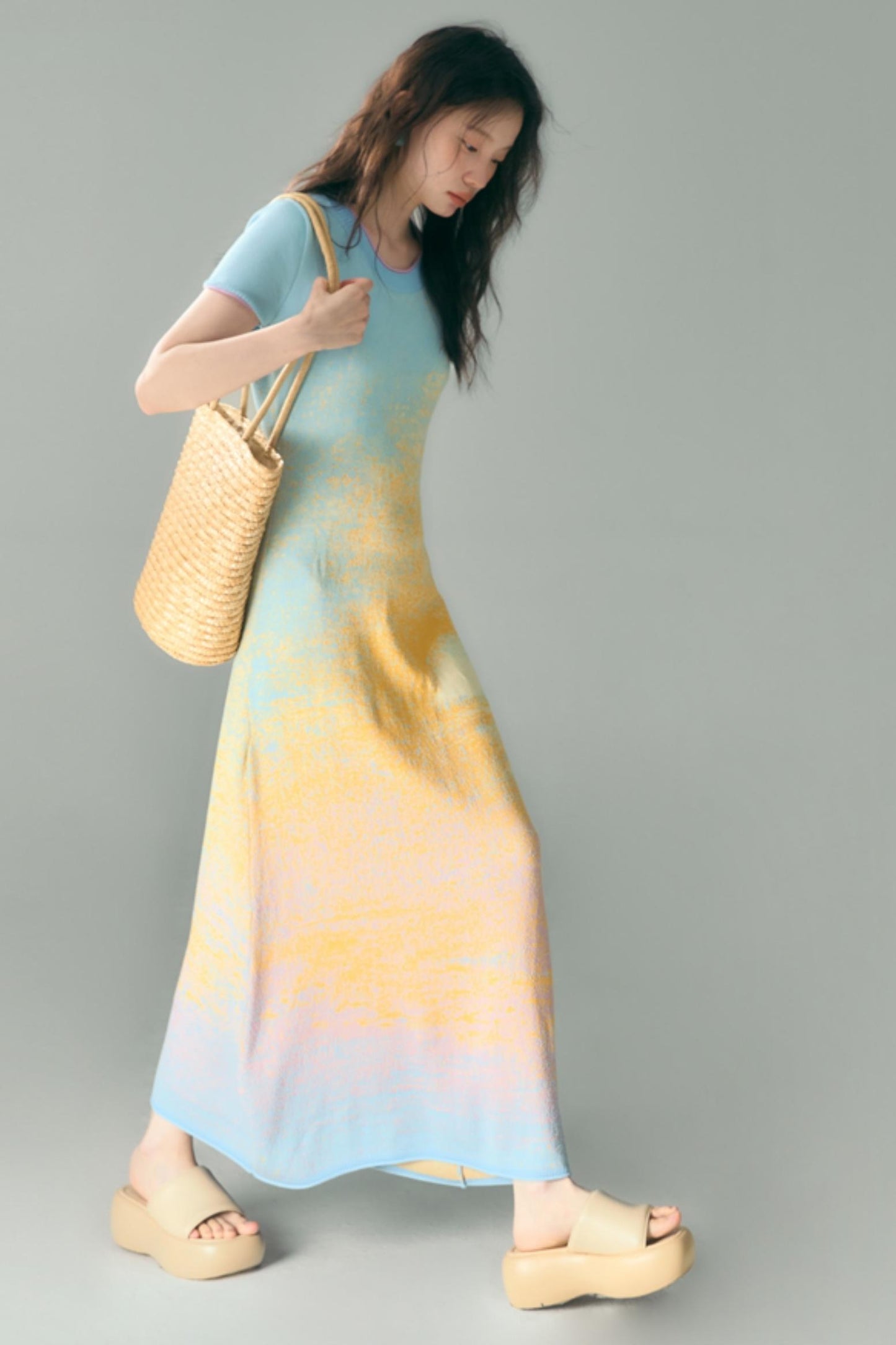 Hand-Painted Cloud Jacquard Tencel Knitted Dress