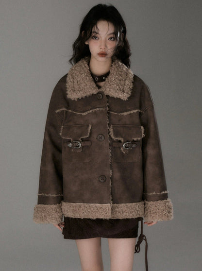 Loose Brown Plush Fur Jacket