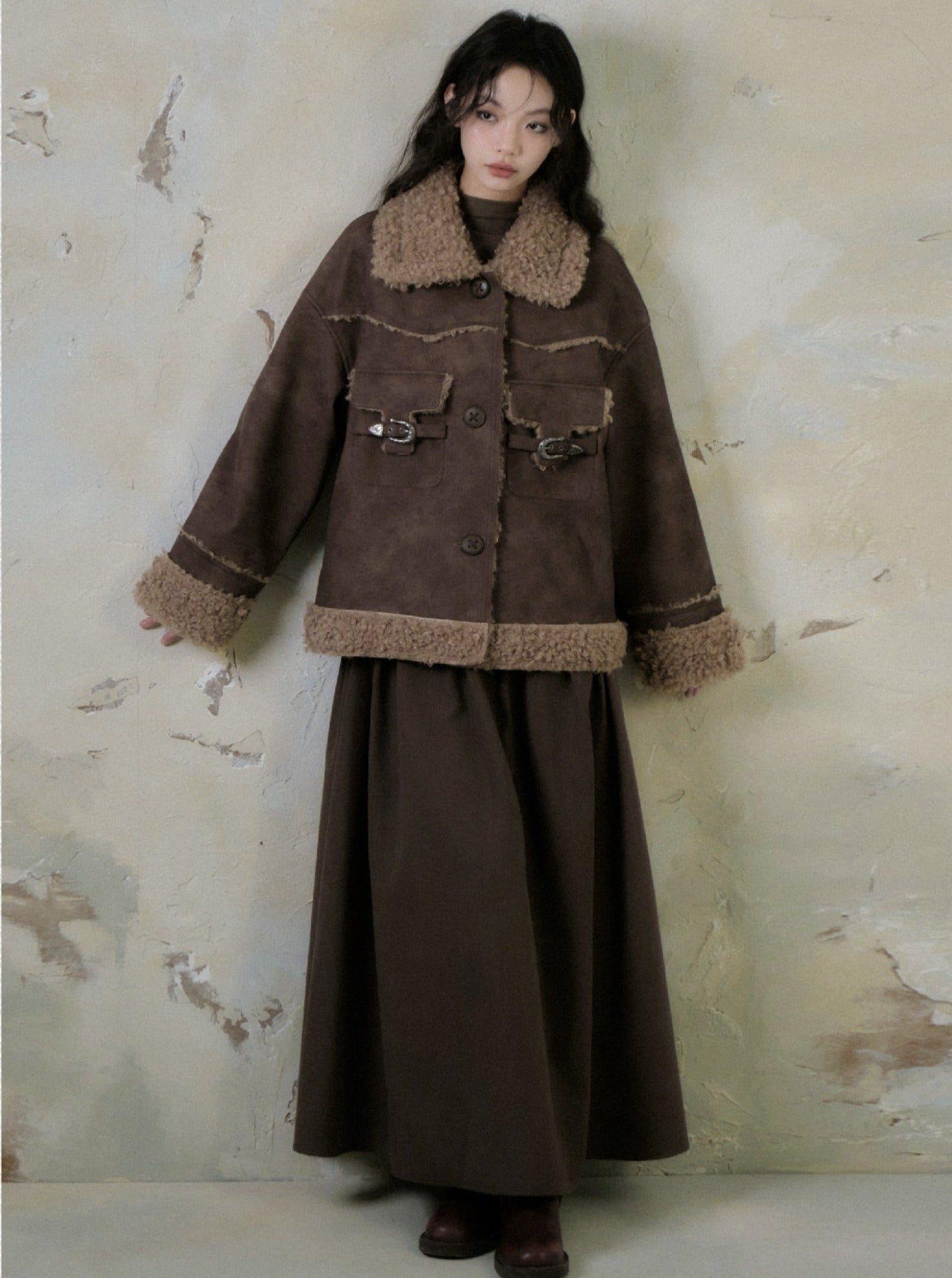 Loose Brown Plush Fur Jacket