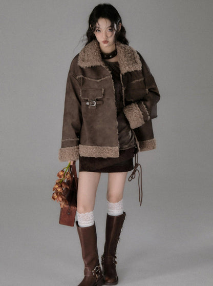 Loose Brown Plush Fur Jacket