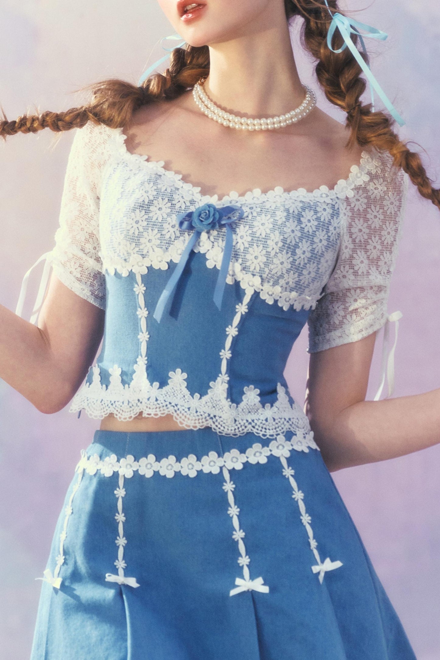 Patchwork Denim Skirt Set-Up