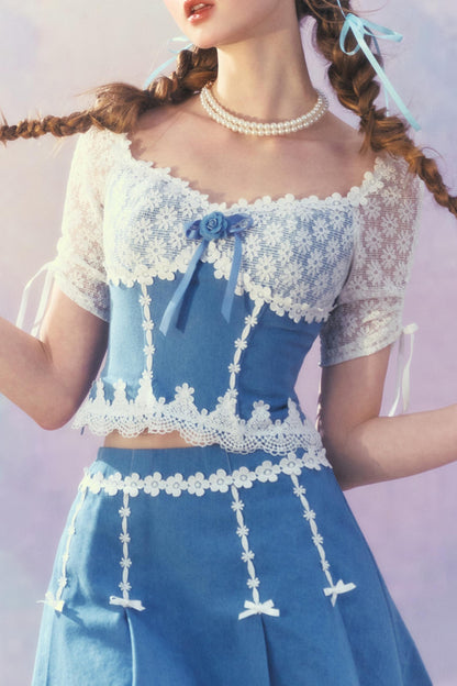 Patchwork Denim Skirt Set-Up