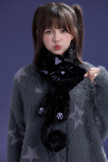 Black and Purple Cat Fur Scarf