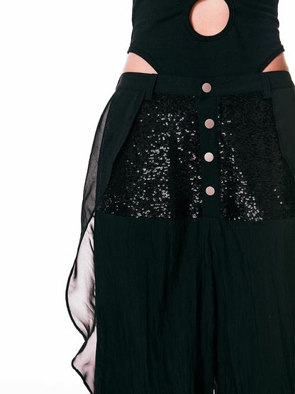 Black Spliced Lace Breathable Trousers