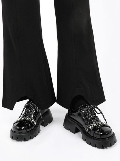 Chain Buckle Belt Lace Up Platform Shoes