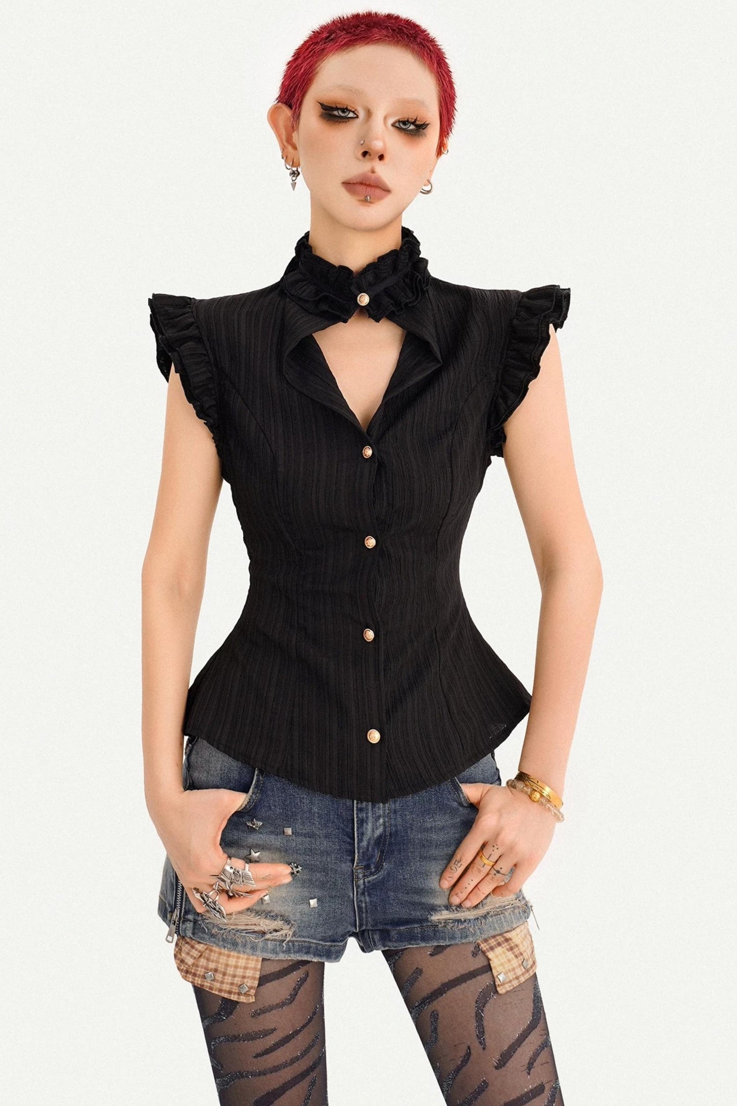 Gothic Black Ruffled Blouse