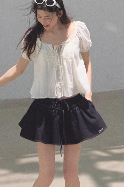 Embroidered Lyocell Puffy A-Line Skirt