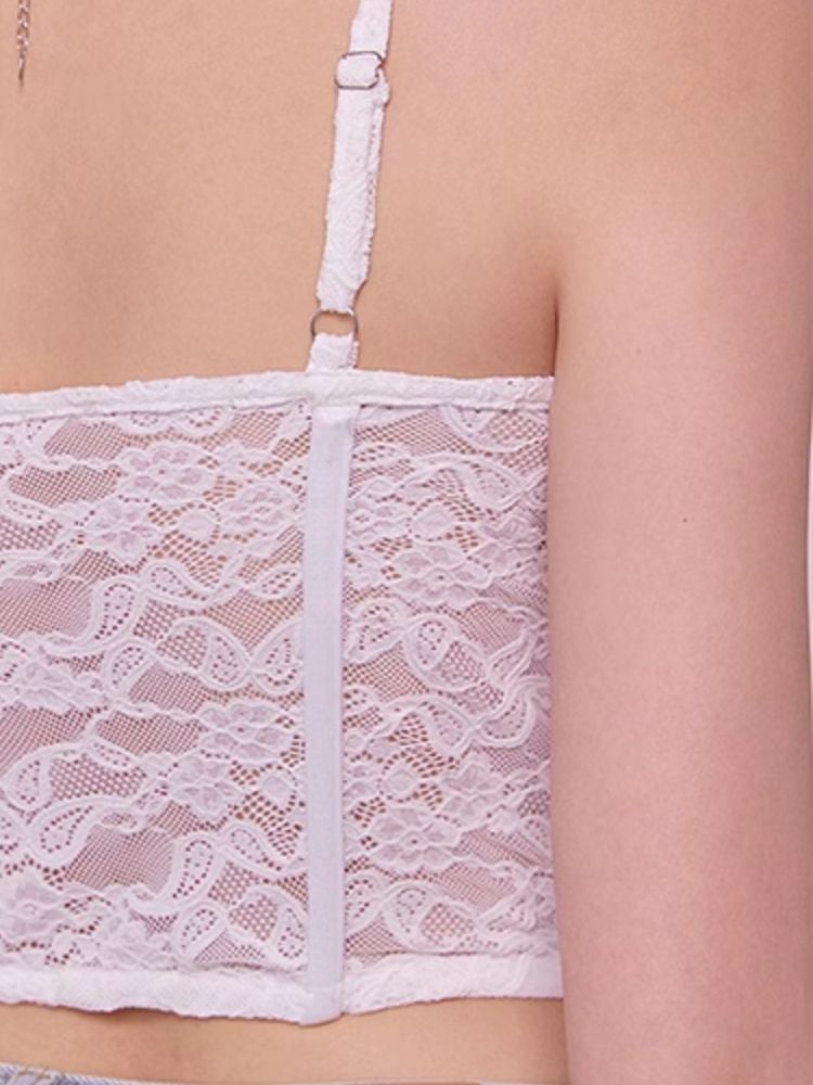 Jacquard Lace Fishbone Hollow Bow Camisole