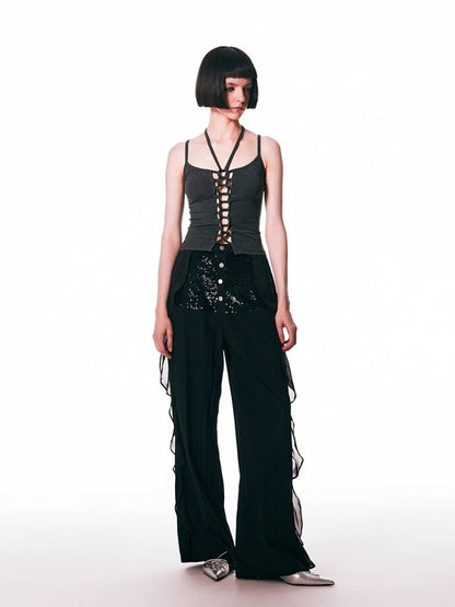 Black Spliced Lace Breathable Trousers