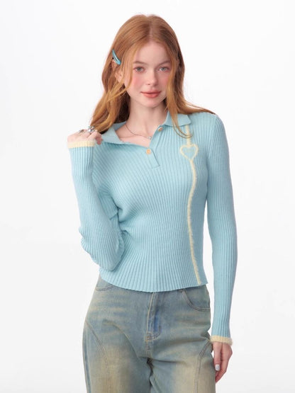 Slim Bottom Polo Neck Knit Sweater