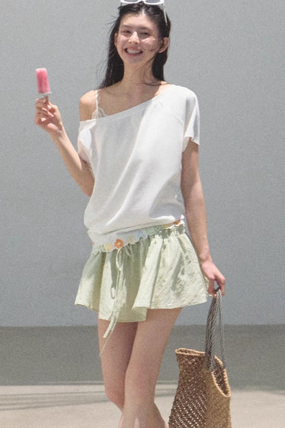 Embroidered Lyocell Puffy A-Line Skirt