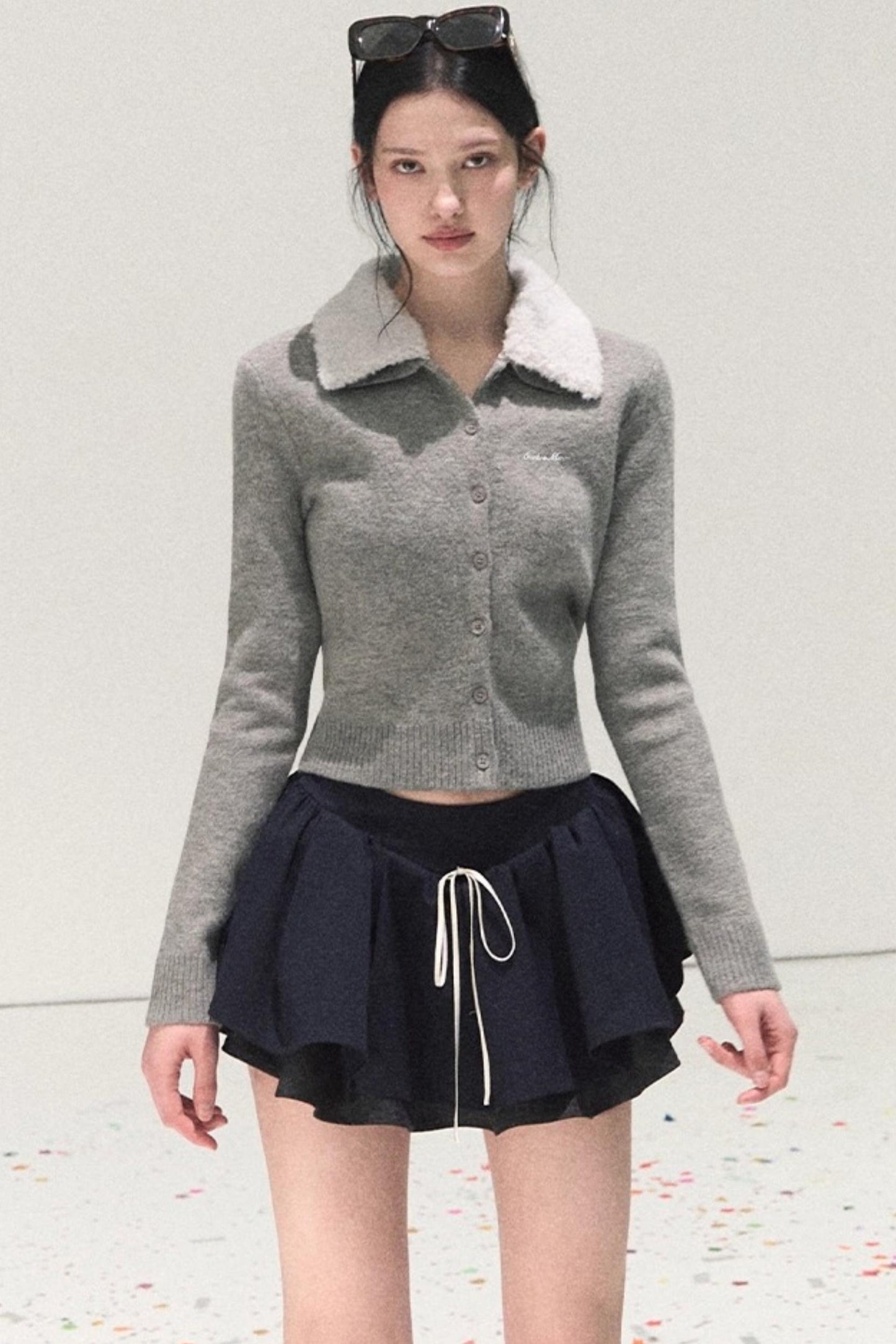 Plaid Color-Blocked Puffy Skirt