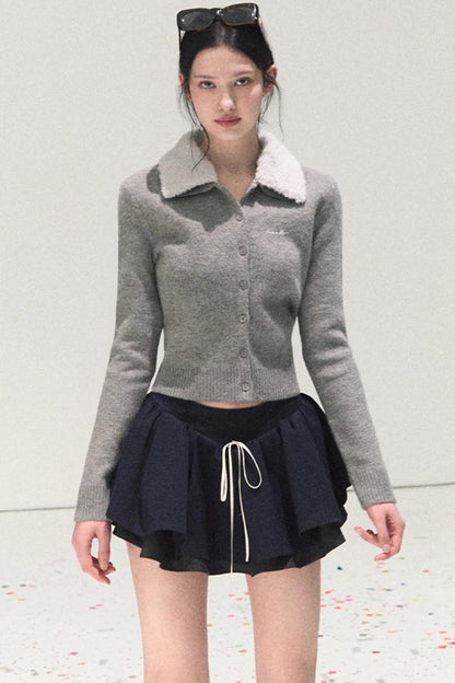 Plaid Color-Blocked Puffy Skirt