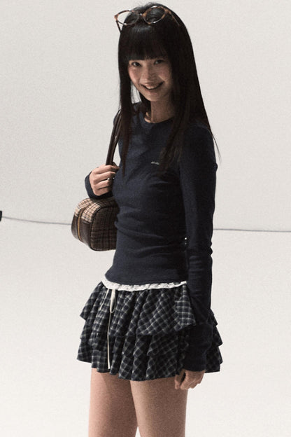 Good Weather Lace Slim Waist Long Sleeve T-Shirt