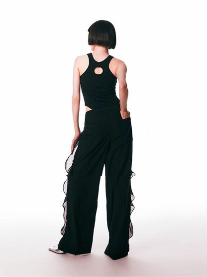 Black Spliced Lace Breathable Trousers