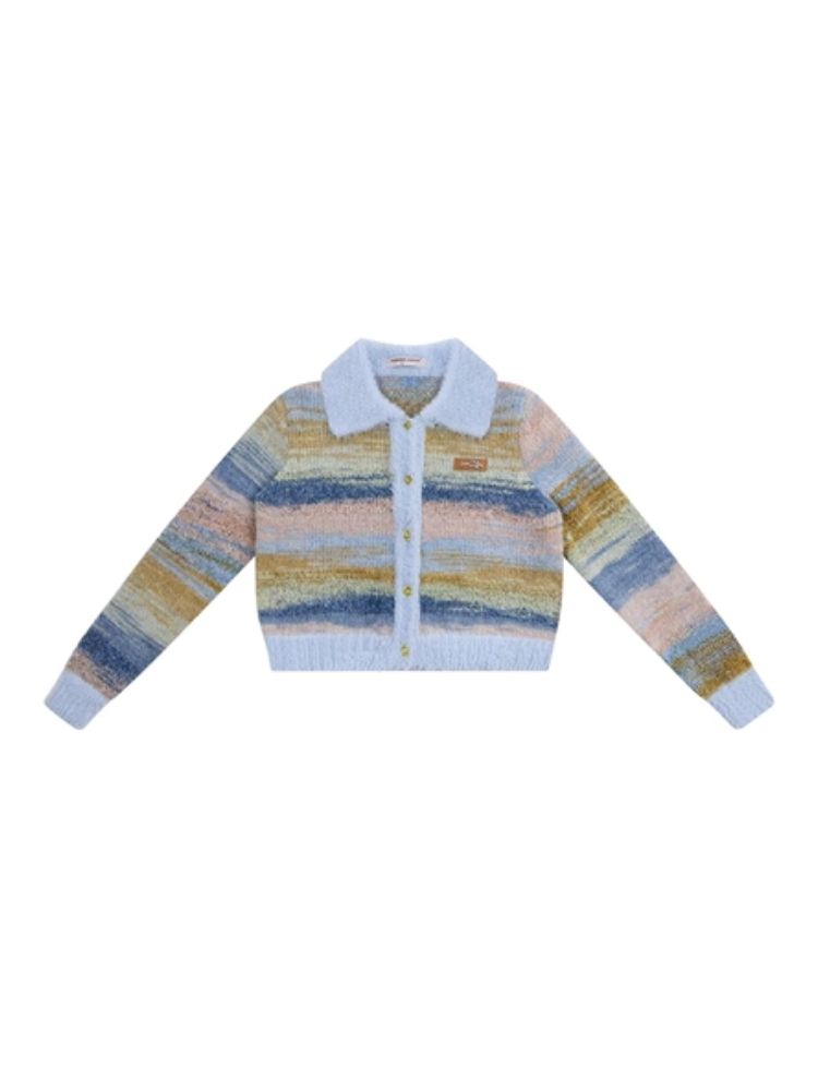 Striped Polo Neck Sweater Cardigan Jacket