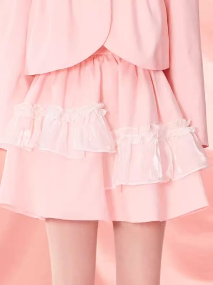 Half Skirt Bowknot Bubble Sleeve Set