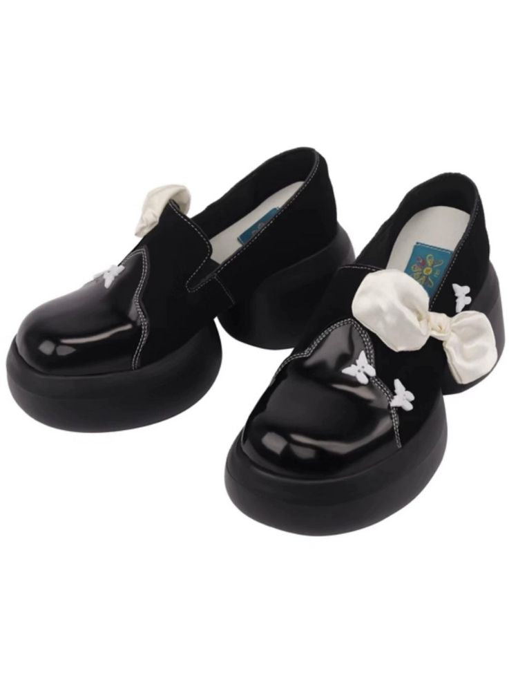 Side Ribbon Butterfly Platform Loafers