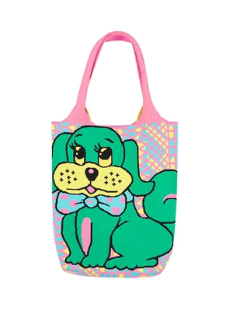 Dog image knitted tote bag