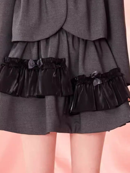 Half Skirt Bowknot Bubble Sleeve Set