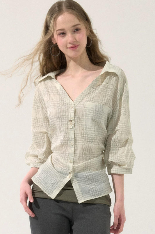 Sweet Plaid Mid-Sleeve Blouse