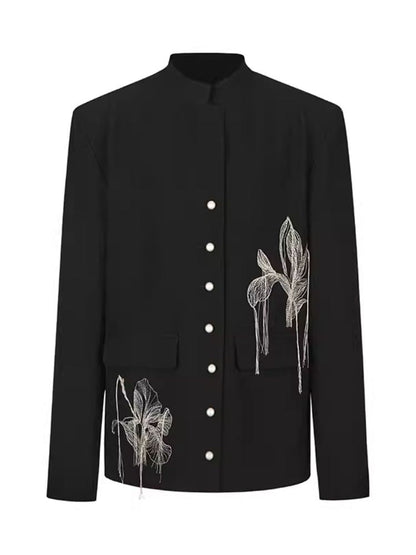 Fine Silk Thread Embroidery Black Suit Jacket