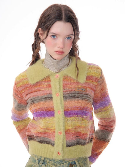 Striped Polo Neck Sweater Cardigan Jacket