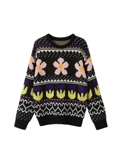 Lazy wind colorful floral sweater