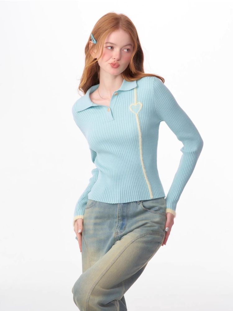 Slim Bottom Polo Neck Knit Sweater