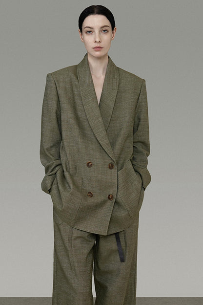 Draped Straight-Leg Suit Pants