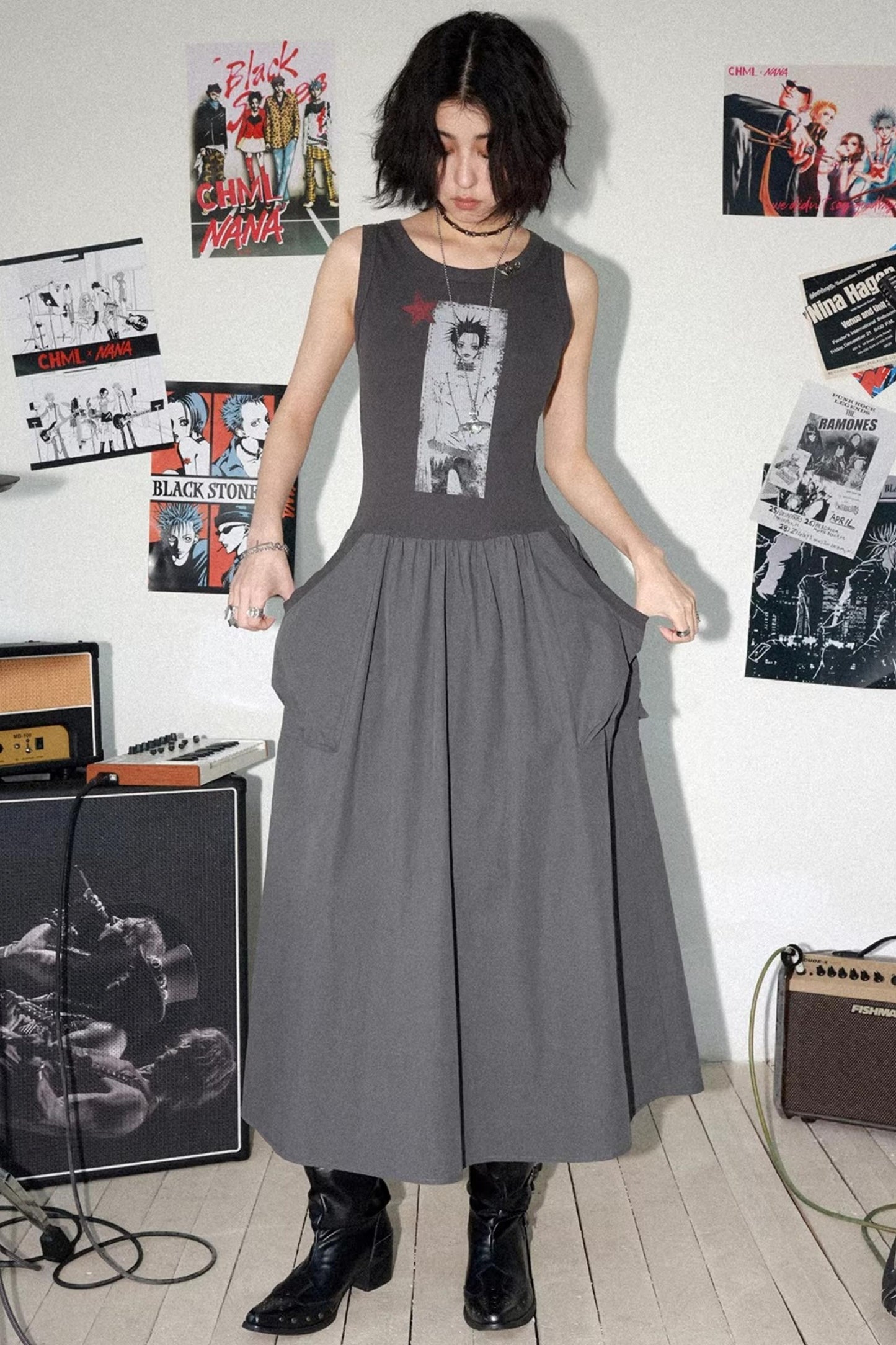 Kleid mit Charakterdruck und Patchwork
