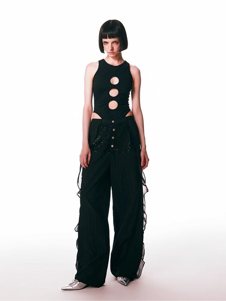 Black Spliced Lace Breathable Trousers