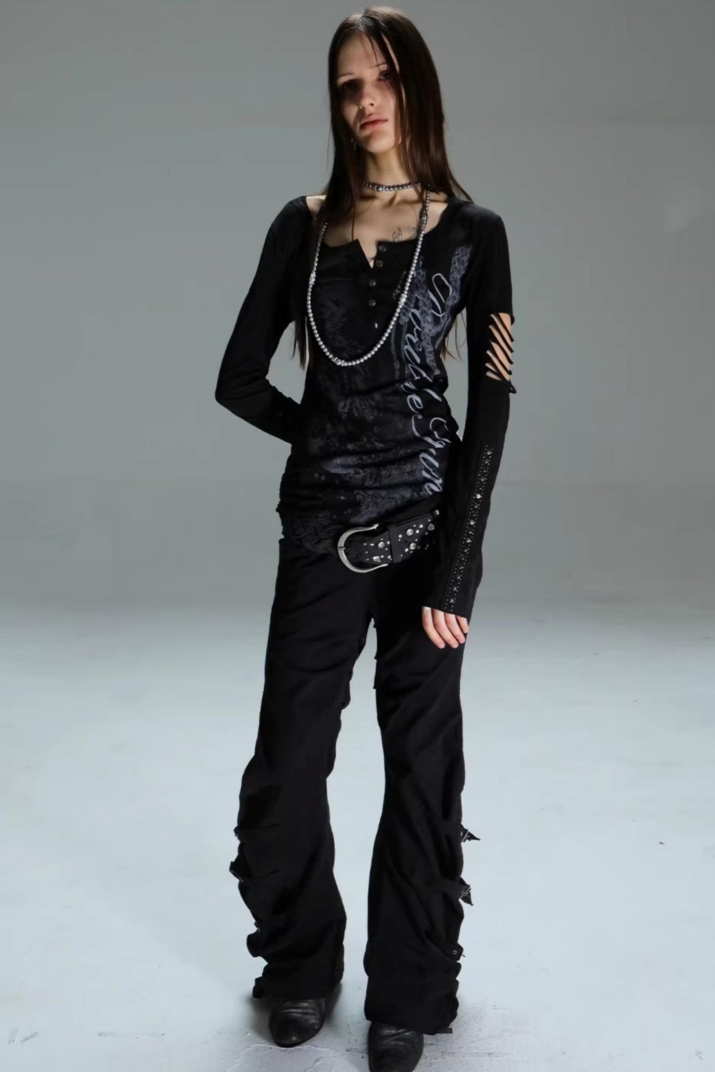 Ripped Punk Printed Sweater