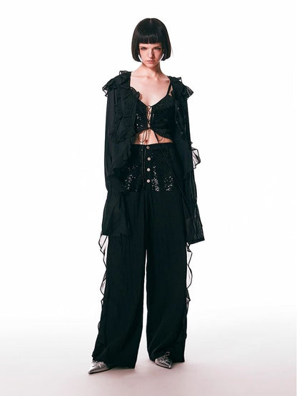 Black Spliced Lace Breathable Trousers