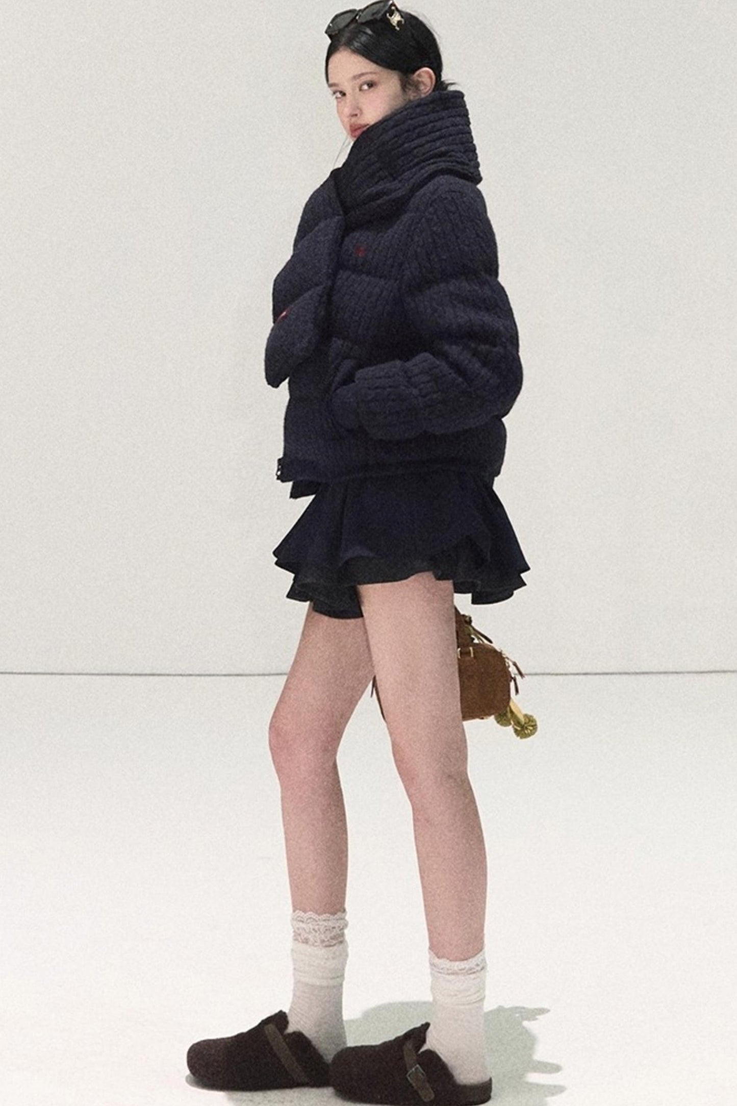 Plaid Color-Blocked Puffy Skirt