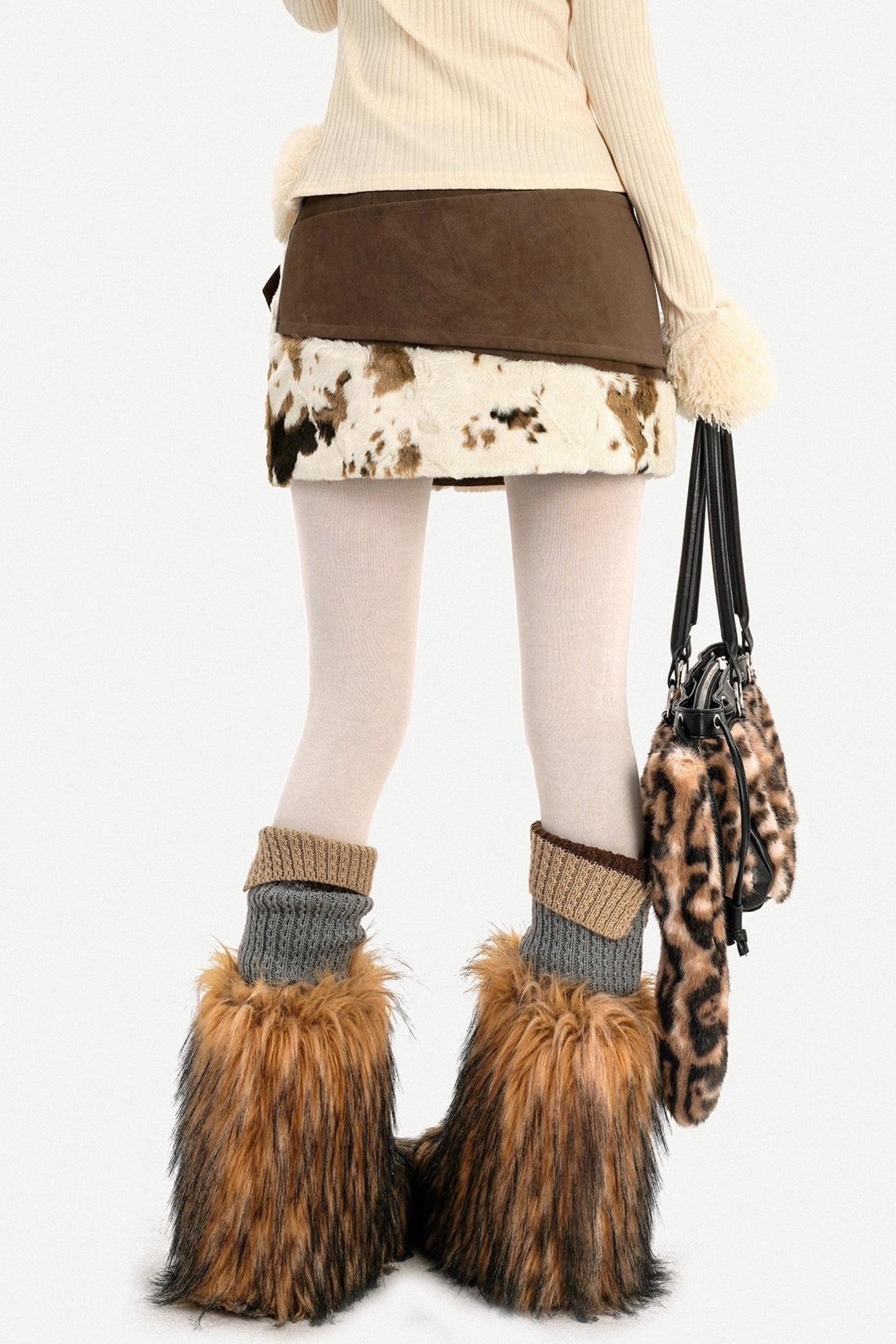 Retro Cow Print Leather Skirt