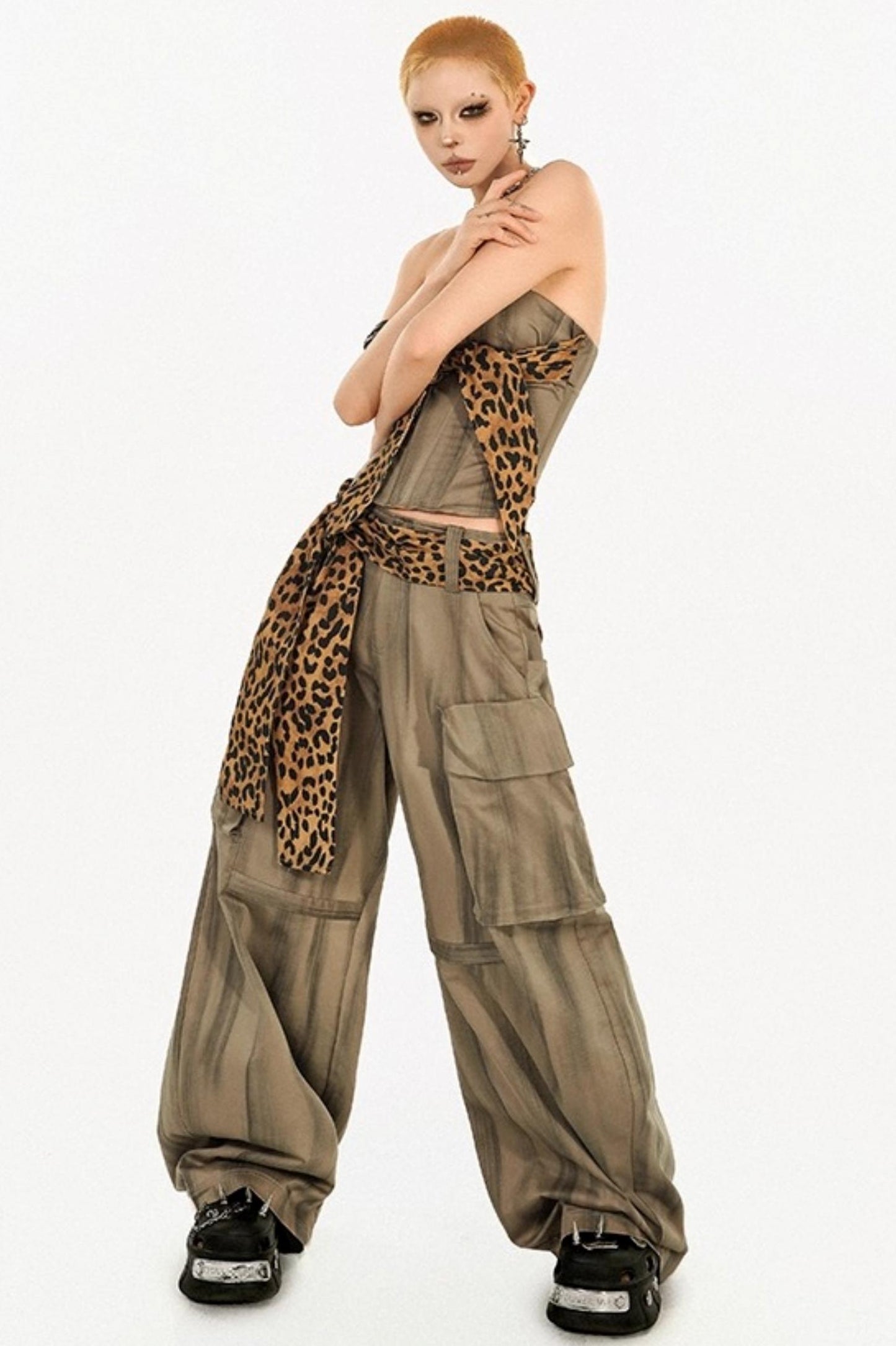 Retro Cargo Style Wide-leg Pants