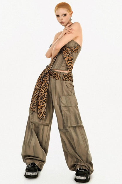 Retro Cargo Style Wide-leg Pants