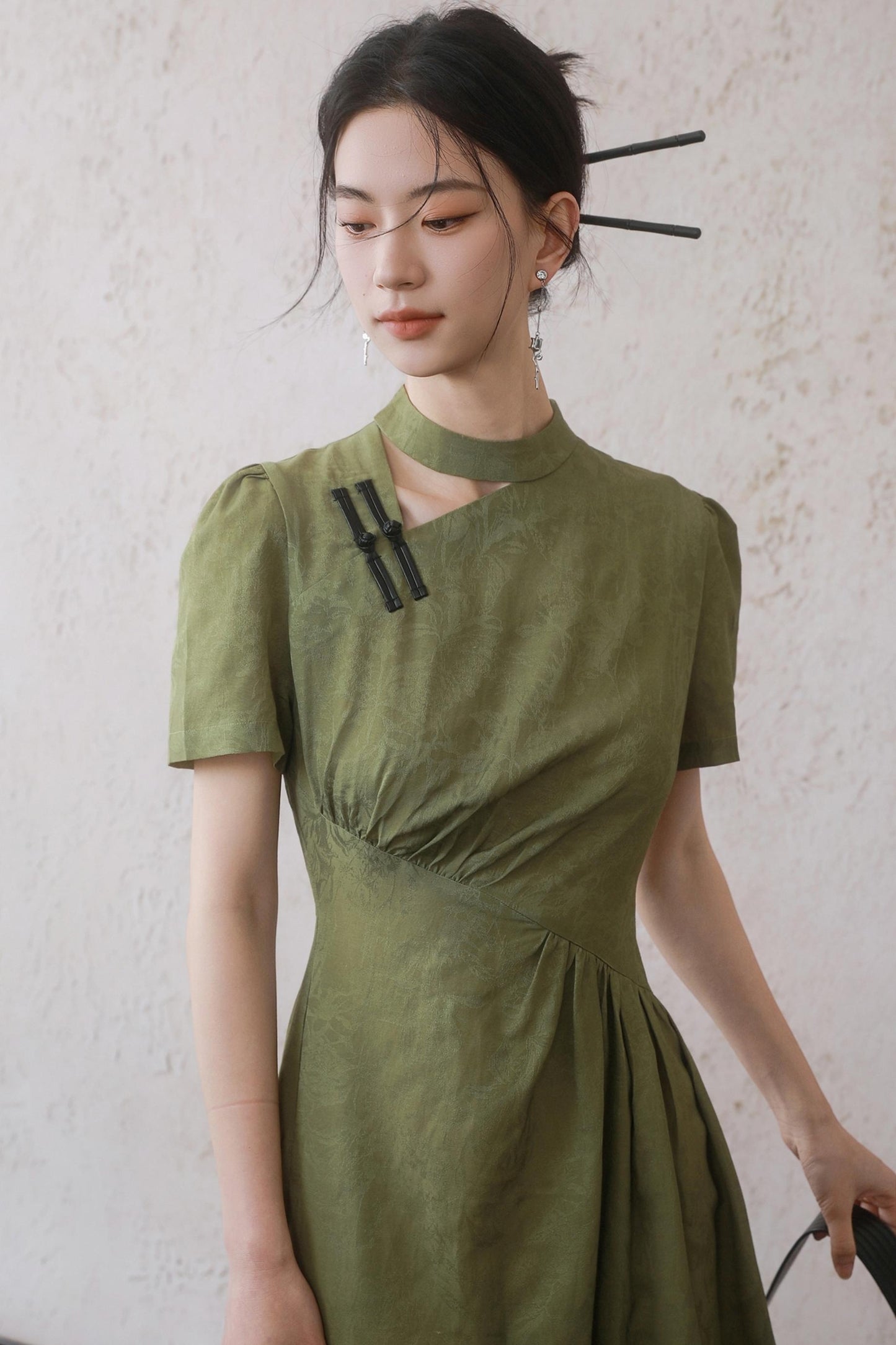 Plum Green Button Dress