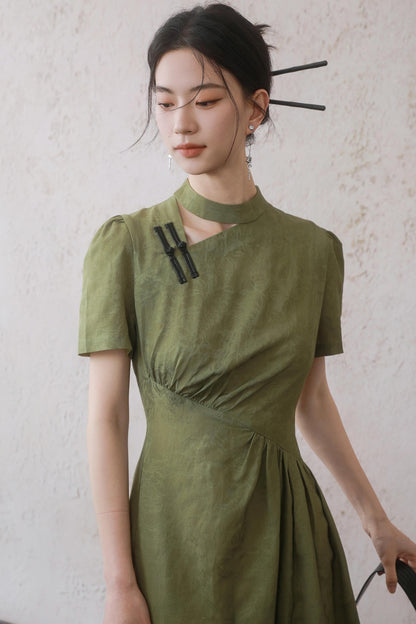 Plum Green Button Dress