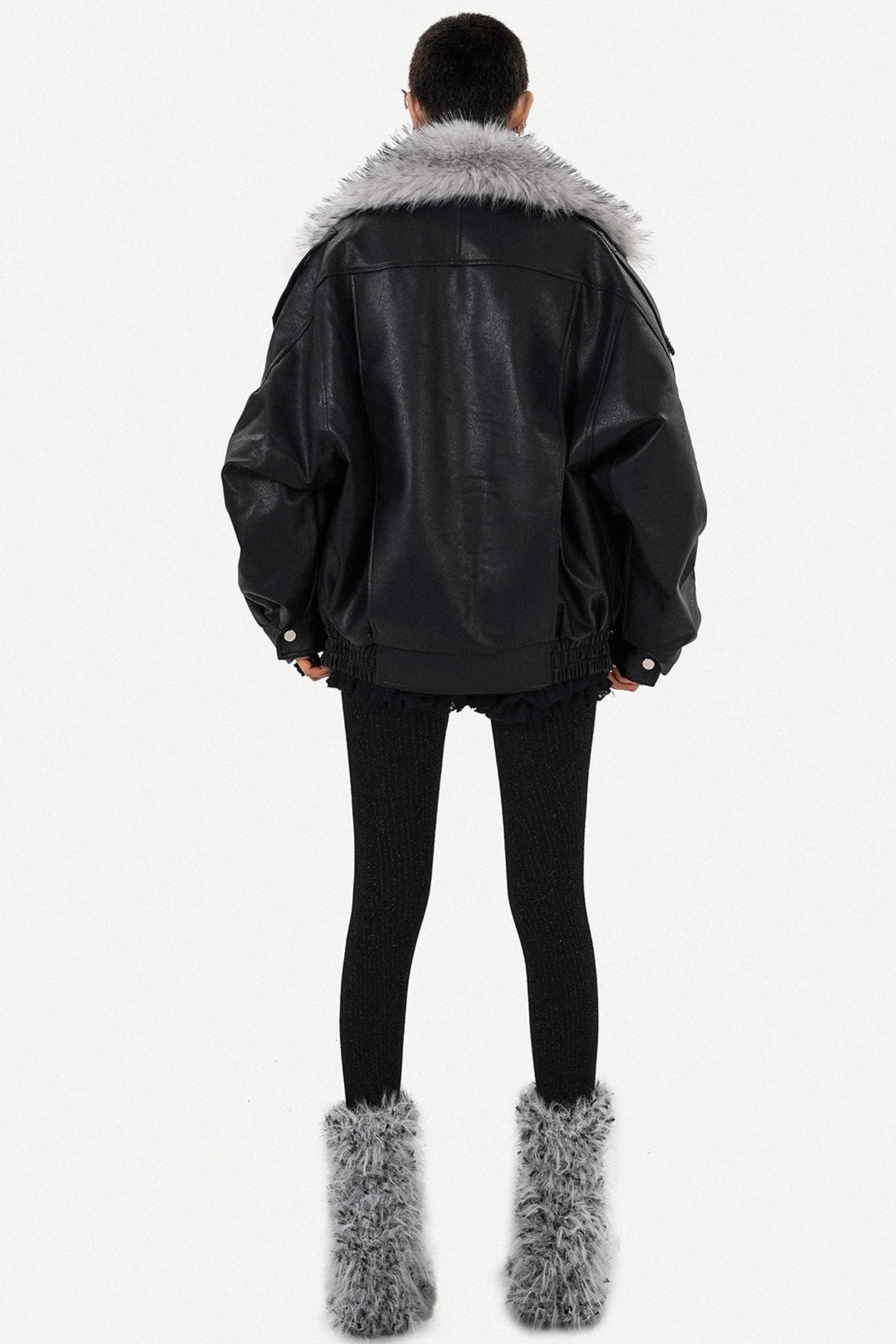 Thickened Pu Leather Fur Collar Jacket