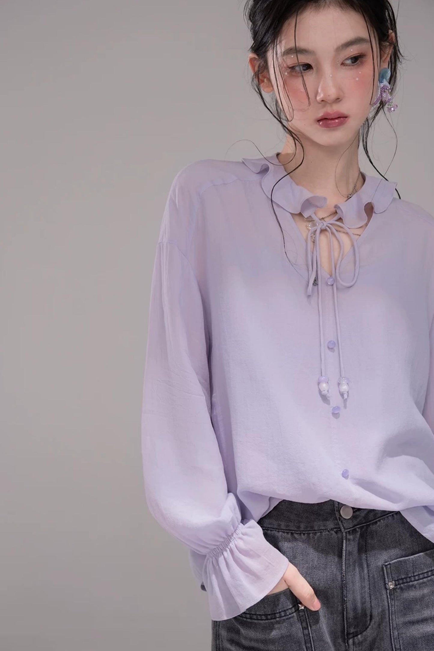 Acetate Deep Purple Blouse Set